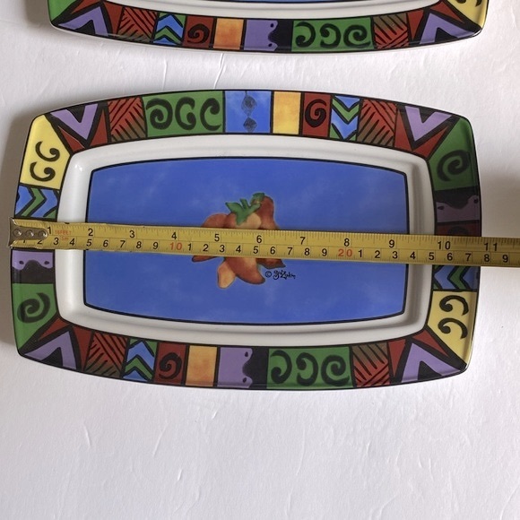 🌹Sue Zipkin rectangular ceramic serving platter, Mosaic trim, Hot peppers 7x11” - Picture 7 of 14